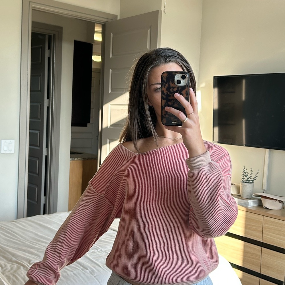 Line & Dot Blush Off-Shoulder Sweater